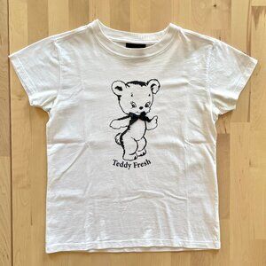 Teddy Fresh Women's Cute Teddy Bear with Bow White Tee T-Shirt Top size XS
